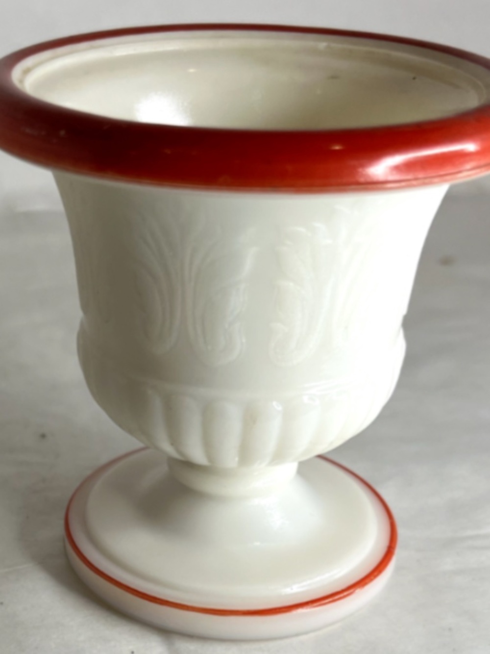 Vintage Milk Glass Pedestal White with Red Trim Mini Planter/Urn RARE
